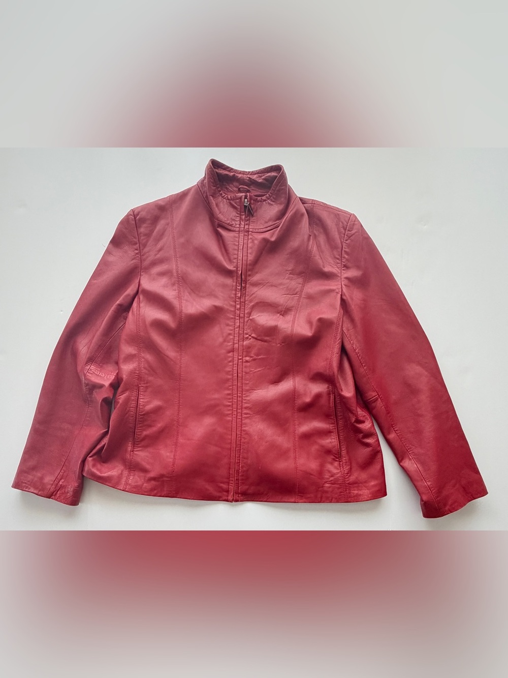 Vintage Siena Studio Red Leather Funnel Neck Zip Jacket XL Genuine Leather